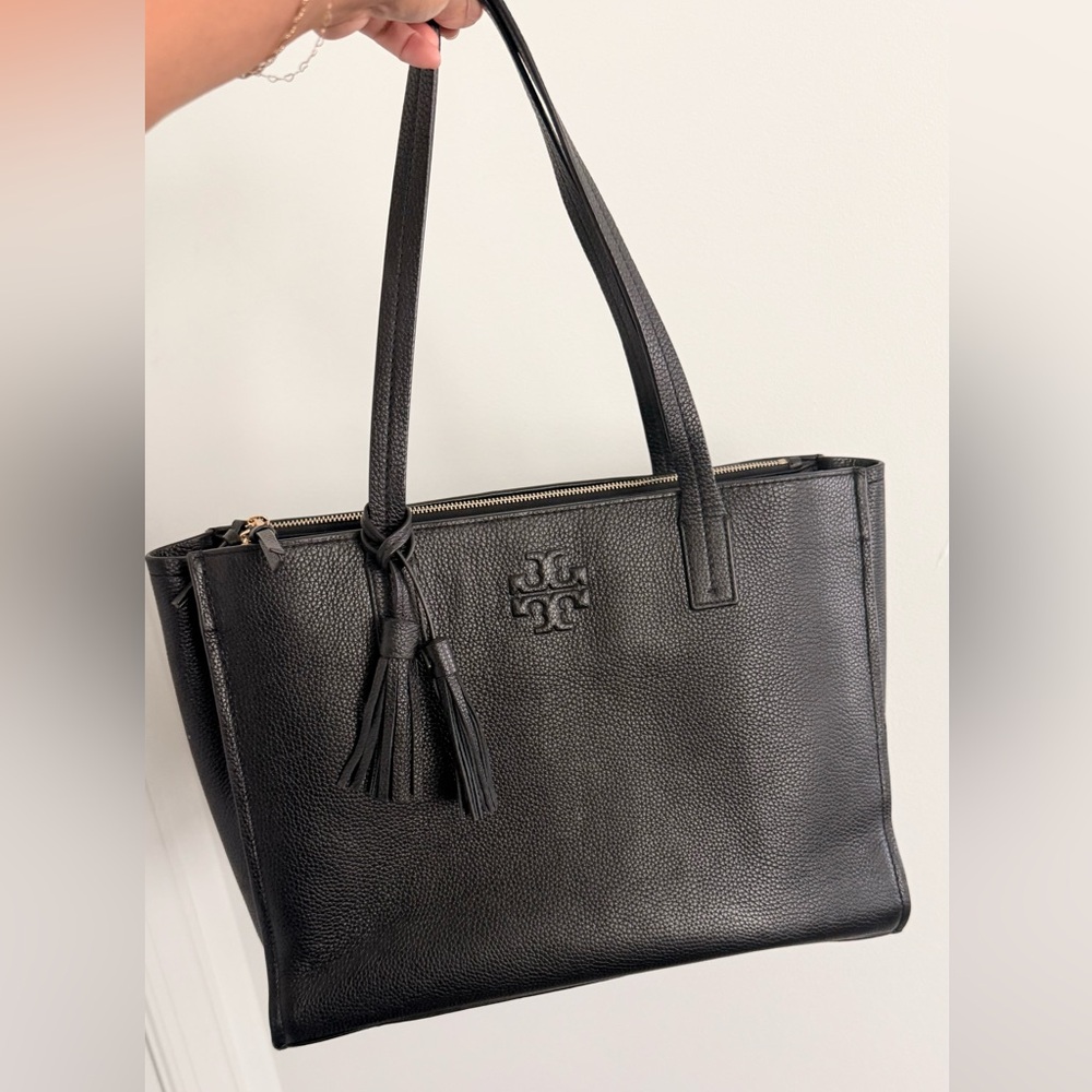 Tory Burch Work Tote / Thea Black Pebbled Leather Tote Bag
